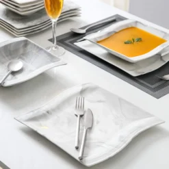 MALACASA, Serie Flora, Marmor Porzellan Tafelservice 24 Teiligen Set Kombiservice Geschirrset Mit 12 Speiseteller Und 12 Suppenteller Für 12 Personen -Küchenbedarf Laden 6d96bf2ed5aad77780b6303ed4ea1aa5