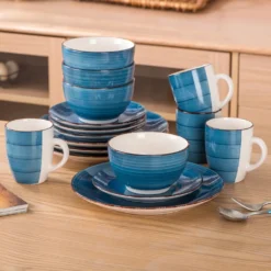 Vancasso Bella Steinzeug Kombiservice, 16 Teilig Geschirrset Für 4 Personen, Mit Je 4 Dessertteller, Speiseteller, Müslischalen, Kaffeebecher, Blau -Küchenbedarf Laden 7132b233e4ba116513c393574a73d482