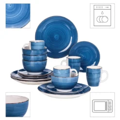 Vancasso Bella Steinzeug Kombiservice, 16 Teilig Geschirrset Für 4 Personen, Mit Je 4 Dessertteller, Speiseteller, Müslischalen, Kaffeebecher, Blau -Küchenbedarf Laden 769dddf49ae38b98f01be3b9d8df5cf5