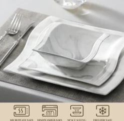 MALACASA, Serie Flora, 26 Tlg. Marmor Porzellan Geschirrset Kombiservice Tafelservice Mit 6 Schalen, 6 Dessertteller, 6 Suppenteller, 6 Speiseteller, 2 Rechteckigen Platten -Küchenbedarf Laden 7700595dbcced7e0edbd9e60547fe846