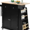 COSTWAY Kücheninsel Mit Handtuchhalter, Rollender Küchenwagen Aus Gummiholz Mit Verstellbarem Regal & 2 Schubladen & Gewürzregal, Servierwagen Modern Mit Räder Mit Bremsen (Schwarz) -Küchenbedarf Laden 77c56ab49c9252fc3d02c7634a4642e0