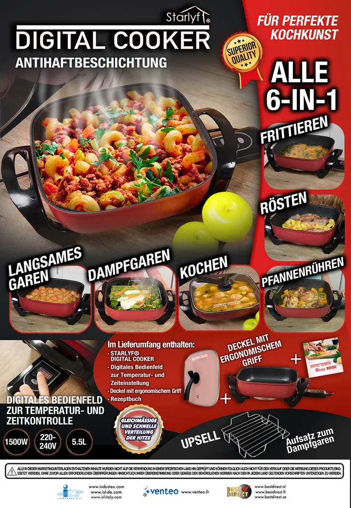 Starlyf®Digital Cooker - XXL Elektrische Bratpfanne mit digitalem Thermostat und Temperaturanzeige, 1600 Watt, 5,5 Liter Fassungsvermögen, Partypfanne - Aus der TV Werbung Starlyf®Digital Cooker - XXL Elektrische Bratpfanne Mit Digitalem Thermostat Und Temperaturanzeige, 1600 Watt, 5,5 Liter Fassungsvermögen, Partypfanne - Aus Der TV Werbung -Küchenbedarf Laden 79e6a167d5f4e0d267daaba5ffd94bf3