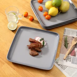 LOVECASA Tafelservice, 4-tlg Set Quadratische Speiseteller Aus Steingut, Flachteller, Frühstücksteller Für 4 Personen, Grau -Küchenbedarf Laden 7a58051b32b351884f0d94a56d64a9aa