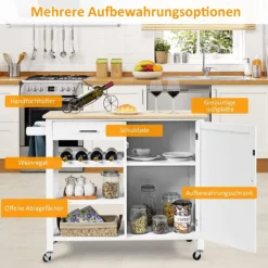 COSTWAY Küchenwagen Auf Rollen, Kücheninsel Mit Schublade, Weinregal, Offene Regale & Handtuchhalter, Platzsparender Servierwagen, Für Küche, Esszimmer, Bar, Weiß -Küchenbedarf Laden 7e93c9eb4989fd4da21ed5cd48537076