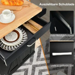 COSTWAY Küchenwagen Auf Rollen, Servierwagen Mit Arbeitsplatte & Handtuchhalter & Schublade & Gewürzregal, Kücheninsel Holz, Küchenschrank Rollbar, Für Küche, Esszimmer Und Bar (Schwarz) -Küchenbedarf Laden 8098ffe38d937c8e1f089b74eb484626