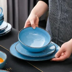 Vancasso Serie Navia Oceano, 16 Teilig Essservice Set Aus Steingut, Tafeiservice Für 4 Personen, Wasserblau, Vintage Aussehen, Natur Design -Küchenbedarf Laden 80fd2e7fc18074223039d021983ec282