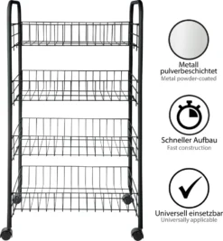 ONVAYA® Beistellwagen Susi Mit 4 Körben | Schwarz | 39x26x76 Cm | Rollwagen | Küchenwagen | Wagen | Metall | Regal | Bad | Servierwagen | Haushaltswagen | Allzweckwagen | Küchentrolley -Küchenbedarf Laden 81a454158ff162a29b914778d495f8c9