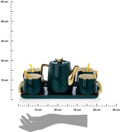 HowHomely Kaffeeservice Keramik 4 Personen - Teeservice 10-tlg. - Grün-Gold -Küchenbedarf Laden 837b3e9fa6843a81a207bfebf9da21a9