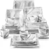 MALACASA, Serie Blance, Kombiservice 30 Tlg. Marmor Porzellan Geschirrset Eckig Tafelservice Mit 180 Ml Kaffeetassen, Untertassen, Dessertteller, Tiefteller Und Flachteller -Küchenbedarf Laden 85803b098a3e7f6224d3fb59e702f1ad