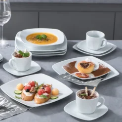 Malacasa Serie Julia, Tafelservice 60-teilig Kombiservice Porzellan Geschirrset Mit Kaffeetassen, Unterteller, Kuchenteller, Suppenteller Und Flachteller, Kaffeeservice Für 12 Personen -Küchenbedarf Laden 86f8b44fac377d928ffe02b04a318203