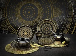 CreaTable 23588 Tafelservice Mandala Für 4 Personen, Steinzeug, Schwarz/gold (1 Set, 12-teilig) -Küchenbedarf Laden 889183d783d354b51bb250295a7c2a6d