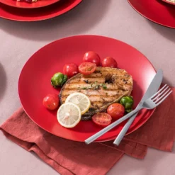 Vancasso Tafelservice Steinzeug, Allegro 16 Teiliges Essgeschirr Kombiservice, Handbemaltes Geschirrset Für 4 Personen, Vintage Rot -Küchenbedarf Laden 88b68b81633c725b4c801202599a94dc