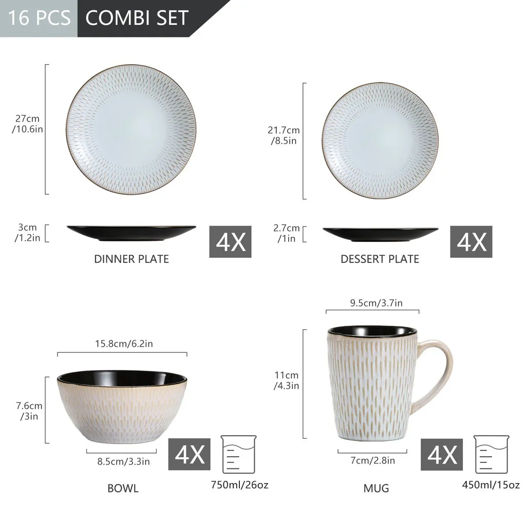 Kombiservice Steinzeug, vancasso PLUVO Tafelservice, 16-teiliges Ess Geschirrset mit je 4 Speisetellern, Kuchentellern, Schalen und Tassen für 4 Personen Kombiservice Steinzeug, Vancasso PLUVO Tafelservice, 16-teiliges Ess Geschirrset Mit Je 4 Speisetellern, Kuchentellern, Schalen Und Tassen Für 4 Personen -Küchenbedarf Laden 898285543bc595c91585e31b5bbb3e14