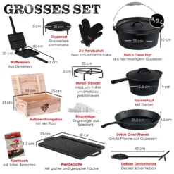 KESSER® Dutch Oven Set In Holzkiste Mit Dutch Oven Mit Viel Zubehör - Gusseisen - Bereits Eingebrannt Mit Kochtopf Grillplatte Pfanne Deckelheber Inkl. Rezeptbuch Handschuhe, Farbe:12-Teilig -Küchenbedarf Laden 8a30dbe3b0e817c3ca27cbbafecb2dfa