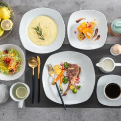 MALACASA, Serie Elisa, 100-teilig Tafelservice, Porzellan Kombiservice Mit Speiseteller, Suppenteller, Eierbecher, Kaffeetassen, Müslischalen, Dessertteller Für 12 Personen Grauweiß -Küchenbedarf Laden 8c2b831d18792b49b890ebf8c8d200dd