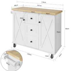 SoBuy FKW96-WN Kücheninsel Mit Arbeitsplatte Küchenwagen Mit 2 Türen Küchenschrank Mit 3 Schubladen Sideboard Weiß BHT Ca.: 116x93x46cm -Küchenbedarf Laden 8f6fb944f5e3e34df4a52ea5f1c17c20