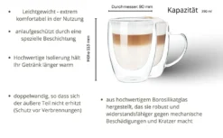 Wessper Doppelwandig Kaffeegläser Mit Henkel, 6 Stück X 350 Ml, Großes Hitzebeständiges Doppelwandglas, Thermogläser, Kaffeegläser Temperaturbeständig Mokkatassen, Teegläser, Latte Machiatto Gläser -Küchenbedarf Laden 8fe5429f6daa911b119e8ce4e2a2db61