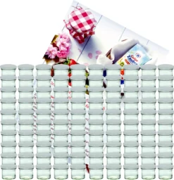 100er Set Sturzglas 125 Ml To 66 Weißer Deckel Incl. Diamant-Zucker Gelierzauber Rezeptheft