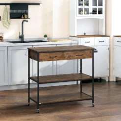 HOMCOM Küchenwagen Auf Rollen, Servierwagen Mit 2 Schubladen Und 2 Regalen, Küchentrolley Mit Arbeitsplatte, Rollwagen, Beistellwagen Im Industriedesign, Braun+Schwarz, 100 X 50 X 93 Cm -Küchenbedarf Laden 955c58ea14ae3c8d981f275388201630