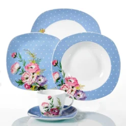 VEWEET 30-teilig Porzellan Tafelservice, Serie 'Hannah', Kombiservice Für 6 Personen, Blau Mit Floral Dekoration -Küchenbedarf Laden 9620ea9a8662ade999e28a500cced01a