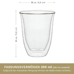 Creano Doppelwandige Gläser 250ml „DG-V“, 4er Set, Thermoglas Doppelwandig Aus Borosilikatglas, Kaffeegläser, Teegläser, Latte Gläser, Doppelwandgläser -Küchenbedarf Laden 99e7155da795f5f93f5bd833ebb3b4a0