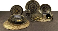 CreaTable 23588 Tafelservice Mandala Für 4 Personen, Steinzeug, Schwarz/gold (1 Set, 12-teilig) -Küchenbedarf Laden 9ae3a3412e5d7c36b714f440cbaa8748