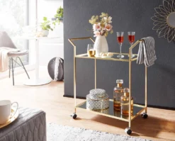 WOHNLING Design Servierwagen Gold 73x78x37 Cm Küchenwagen Glas / Metall | Mobiler Beistelltisch | Speisewagen Mit Glasplatte | Teewagen Mini Bar Auf 4 Rollen 3 WOHNLING Design Servierwagen Gold 73x78x37 Cm Küchenwagen Glas / Metall | Mobiler Beistelltisch | Speisewagen Mit Glasplatte | Teewagen Mini Bar Auf 4 Rollen -Küchenbedarf Laden 9c922b2778be6abae5ee313ceedf3d31