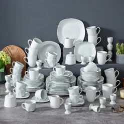 MALACASA, Serie Elisa, 100-teilig Tafelservice, Porzellan Kombiservice Mit Speiseteller, Suppenteller, Eierbecher, Kaffeetassen, Müslischalen, Dessertteller Für 12 Personen Grauweiß -Küchenbedarf Laden a507c88733e1199f1c93137e8fdff493