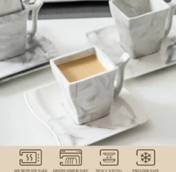 MALACASA, Serie Flora, 36 Tlg. Marmor Porzellan Kaffeeservice Geschirrset Mit 12 Kuchenteller, 12 Tasse 220ml, 12 Untertasse Für 12 Personen -Küchenbedarf Laden a767c3c01b22b9af2b08cf9e02113724