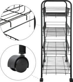 ONVAYA® Beistellwagen Susi Mit 4 Körben | Schwarz | 39x26x76 Cm | Rollwagen | Küchenwagen | Wagen | Metall | Regal | Bad | Servierwagen | Haushaltswagen | Allzweckwagen | Küchentrolley -Küchenbedarf Laden a9577ff1073df9d6f6431385c2feba17
