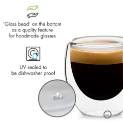 Klarstein Glaswerk Vienna Doppelwandige Gläser , Thermoglas , Trinkglas , Espresso-, Kaffee- Und Shotglas , 4 Stück , Für Heiße Und Kalte Getränke , 80 Ml , Borosilikatglas , Hitze- Und Kältebeständig , Handgemacht , Spülmaschinenfest , Thermoeffekt -Küchenbedarf Laden b0849fba7ede03d6ae0692cc4682809e