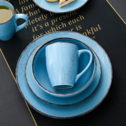 Vancasso Serie Navia Oceano, 16 Teilig Essservice Set Aus Steingut, Tafeiservice Für 4 Personen, Wasserblau, Vintage Aussehen, Natur Design -Küchenbedarf Laden b497724568e27f3e109e026b4d8a9b4e