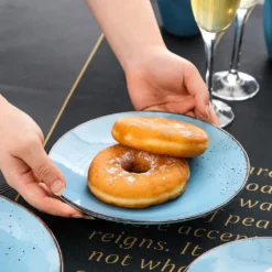 Vancasso Serie Navia Oceano, 16 Teilig Essservice Set Aus Steingut, Tafeiservice Für 4 Personen, Wasserblau, Vintage Aussehen, Natur Design -Küchenbedarf Laden b4fbad475a0ee00972dabc64f78065a3