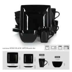 Vancasso Tafelservice »SOHO« 16-tlg. Porzellan Teller Set, Kombiservice Tafelset Mit Kaffeetassen, Müslischalen, Schwarz -Küchenbedarf Laden b603b052460b1d9510c5ffaa867e9a39