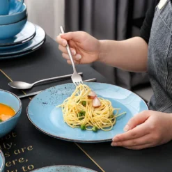 Vancasso Serie Navia Oceano, 16 Teilig Essservice Set Aus Steingut, Tafeiservice Für 4 Personen, Wasserblau, Vintage Aussehen, Natur Design -Küchenbedarf Laden b84febd1f36becd90ea6054b27cfad0b