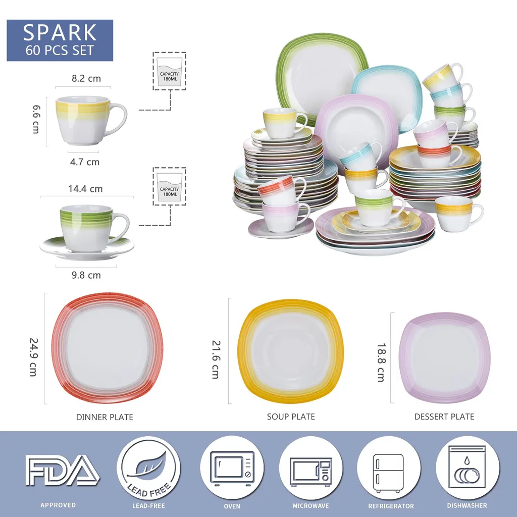 VEWEET Tafelservice 'SPARK' aus Porzellan, 60-tlg Kombiservice, Kaffeetassen, Untertasse, Dessertteller, Speiseteller und Suppenteller, Komplettservice für 12 Personen VEWEET Tafelservice 'SPARK' Aus Porzellan, 60-tlg Kombiservice, Kaffeetassen, Untertasse, Dessertteller, Speiseteller Und Suppenteller, Komplettservice Für 12 Personen -Küchenbedarf Laden bb3c34244d75ca6c6ecc03d6b0f946ad