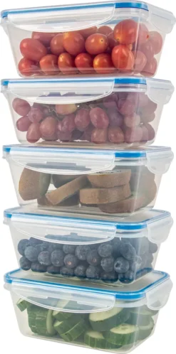 Classbach® 5er-Set Kunststoff-Frischhaltedosen Mit Deckel 100% Dicht, Lunchbox Brotdose Meal Prep Boxen Mit Deckel, Vorratsdosen Geeignet F. Spülmaschine, Mikrowelle Und Gefrierfach C-FHD 4007 K