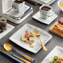 MALACASA, Serie Blance, 36 Tlg. Set Marmor Porzellan Kaffeeservice Geschirrset, Mit 12 Stück Kuchenteller, 12 Stück 180ml Tasse Und 12 Stück Untertasse Für 12 Personen -Küchenbedarf Laden c2a3274206856ac15d482c4a7aecc9bd