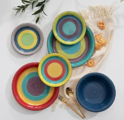 Tafelservice Steingut, Vancasso ARCO 36-teiliges Kombiservice Set, Vintage Geschirrservice Mit Je 12 Speiseteller, Kuchenteller Und Suppenteller, Für 12 Personen, Regenbogen Stil -Küchenbedarf Laden c560f28ec930ecb47121dc653464fe96