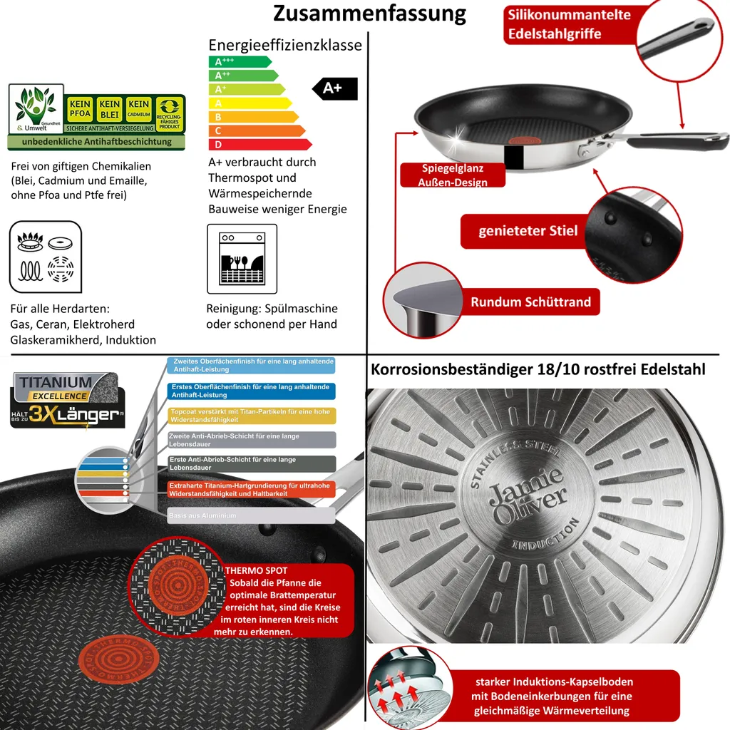 Tefal E76 Jamie Oliver Pfannenset Induktion 6 TLG Set 12,- hohe Wokpfanne mit Deckel 28cm, Pfanne 28 cm + 24cm, Edelstahl 18/10 rostfrei, Spülmaschinenfest, Antihaft-beschichtet Tefal E76 Jamie Oliver Pfannenset Induktion 6 TLG Set 12,- Hohe Wokpfanne Mit Deckel 28cm, Pfanne 28 Cm + 24cm, Edelstahl 18/10 Rostfrei, Spülmaschinenfest, Antihaft-beschichtet -Küchenbedarf Laden c670402b2a0370b697190556543fc750