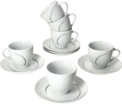 Van Well 18tlg. Kaffee-Service Home Für 6 Personen I 6x Tasse 180ml, 6x Untertasse + 6x Kuchenteller I Porzellan-Geschirr Mit Streifen In Grau, Schwarz & Creme I Kaffeepott, Dessert-Teller 6 Van Well 18tlg. Kaffee-Service Home Für 6 Personen I 6x Tasse 180ml, 6x Untertasse + 6x Kuchenteller I Porzellan-Geschirr Mit Streifen In Grau, Schwarz & Creme I Kaffeepott, Dessert-Teller -Küchenbedarf Laden caf512b146906008b2f9a9747a800b61