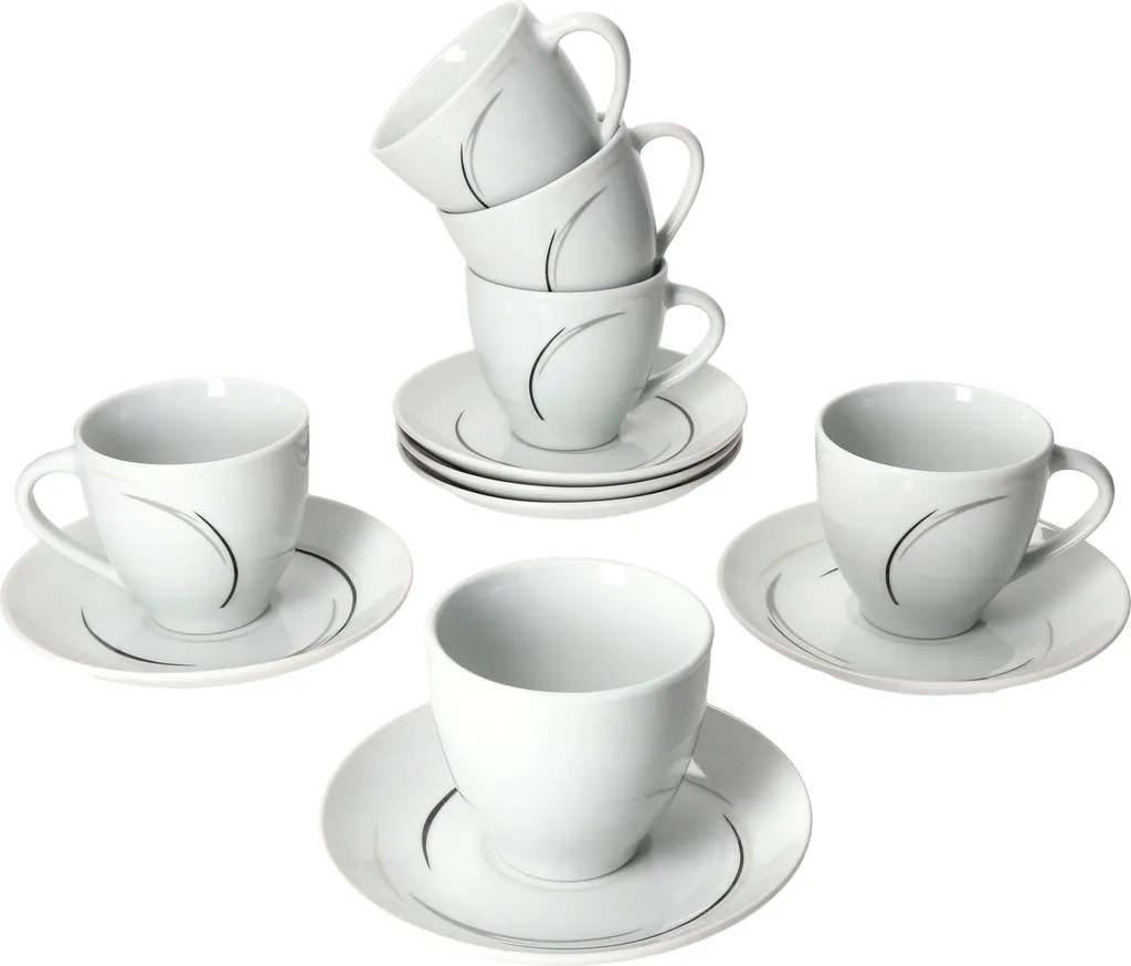 Van Well 18tlg. Kaffee-Service Home für 6 Personen I 6x Tasse 180ml, 6x Untertasse + 6x Kuchenteller I Porzellan-Geschirr mit Streifen in Grau, Schwarz & Creme I Kaffeepott, Dessert-Teller Van Well 18tlg. Kaffee-Service Home Für 6 Personen I 6x Tasse 180ml, 6x Untertasse + 6x Kuchenteller I Porzellan-Geschirr Mit Streifen In Grau, Schwarz & Creme I Kaffeepott, Dessert-Teller -Küchenbedarf Laden caf512b146906008b2f9a9747a800b61