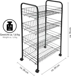 ONVAYA® Beistellwagen Susi Mit 4 Körben | Schwarz | 39x26x76 Cm | Rollwagen | Küchenwagen | Wagen | Metall | Regal | Bad | Servierwagen | Haushaltswagen | Allzweckwagen | Küchentrolley -Küchenbedarf Laden cb79a62e8417c0705e6742d2458c0966