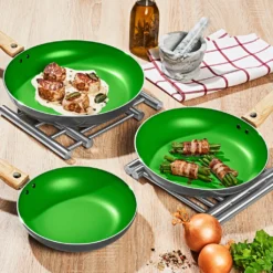 3tlg. Pfannen Set Grün Bratpfannen Ø20/24/28cm Antihaft Griffe Abnehmbar Elektro