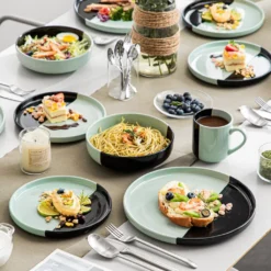 Vancasso Aria Tafelservice Für 8 Personen (32-teilig) Mit Tellern, Schalen Und Tassen, Schwarz Und Türkis -Küchenbedarf Laden cda3ce04ce401b2d8a8657b20cb8093c