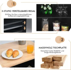 COSTWAY Kücheninsel Mit Handtuchhalter, Rollender Küchenwagen Aus Gummiholz Mit Verstellbarem Regal & 2 Schubladen & Gewürzregal, Servierwagen Modern Mit Räder Mit Bremsen (Schwarz) -Küchenbedarf Laden cf93b2b62c8ba94f302fc358f883628c