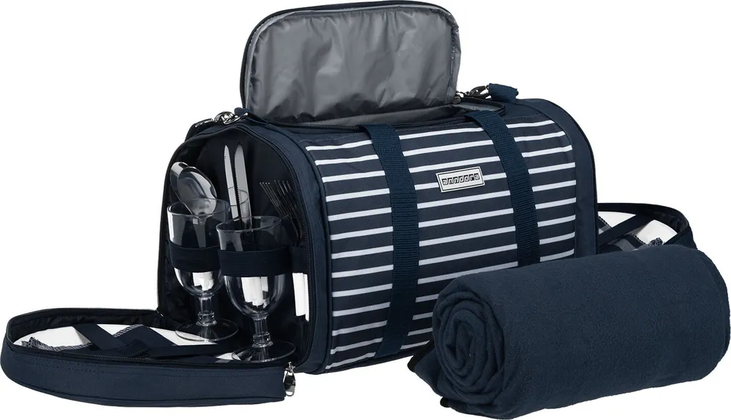 anndora Picknick Kühltasche + Decke + Zubehör - blau weiß gestreift - Blau Anndora Picknick Kühltasche + Decke + Zubehör - Blau Weiß Gestreift - Blau -Küchenbedarf Laden cfb5bc61318868132a6244eb562608c7
