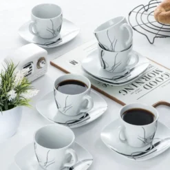 VEWEET, Serie 'Fiona', 100-teilig Porzellan Tafelservice Set, Kombiservice Mit Dessertteller, Speiseteller, Suppenteller, Müslischalen, Kaffeebecher, Kaffeetassen Set, Eierbecher, Milch- Und Zuckerset -Küchenbedarf Laden d16b153ef34df0dc09c4ecd45411aa9f