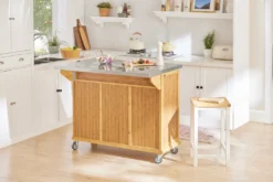 SoBuy FKW69-N Kücheninsel Küchenwagen Mit Erweiterbarer Edelstahlarbeitsplatte Küchenschrank Servierwagen Bambus BHT Ca.: 115x92x46-71cm -Küchenbedarf Laden d17c92e6e1b5094ca020f2c9a5fd68c9