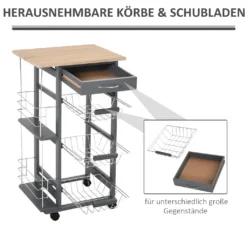 HOMCOM Küchenwagen Auf Rädern, Rollwagen Mit 2 Regalen, Servierwagen, Bastelwagen Mit Arbeitsplatte Und Gewürzregal, Rollregal Für Küche, Esszimmer, Kiefernholz, Grau, 47 X 37 X 83 Cm 13 HOMCOM Küchenwagen Auf Rädern, Rollwagen Mit 2 Regalen, Servierwagen, Bastelwagen Mit Arbeitsplatte Und Gewürzregal, Rollregal Für Küche, Esszimmer, Kiefernholz, Grau, 47 X 37 X 83 Cm -Küchenbedarf Laden d48923bf0581ed4923b1c59aad5f75b4